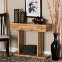 Baxton Studio FP-04-Wotan Oak-Console Otis Modern and Contemporary Oak Brown Finished Wood 3-Drawer Console Table 